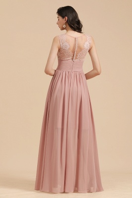 Elegant Sleevele Dusty Pink Chiffon Bridesmaid Dress Ruffle Beach Wedding Dress_3