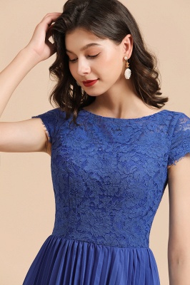 Stylish Floral lace Appliques Mini Dress Royal Blue Short Sleeves Knee Length Daily Casual Dress_8