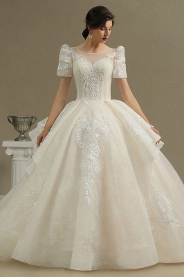 Charming Short Sleeve Garden Bridal Gown Sweetheart Wedding Dress Sweep Train_2
