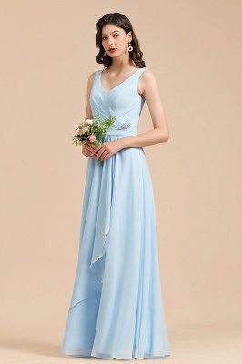 Sky Blue V-Neck Sleevels Ruffle Chiffon Aline Bridesmaid Dress_6