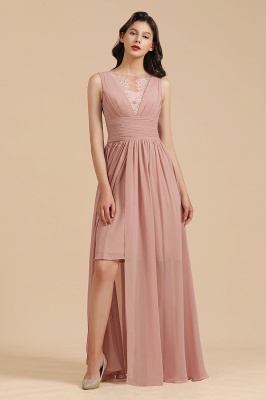 Elegant Sleevele Dusty Pink Chiffon Bridesmaid Dress Ruffle Beach Wedding Dress_6