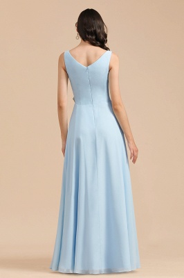 Sky Blue V-Neck Sleevels Ruffle Chiffon Aline Bridesmaid Dress_3