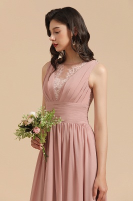 Elegant Sleevele Dusty Pink Chiffon Bridesmaid Dress Ruffle Beach Wedding Dress_9