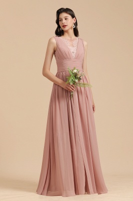 Elegant Sleevele Dusty Pink Chiffon Bridesmaid Dress Ruffle Beach Wedding Dress_4