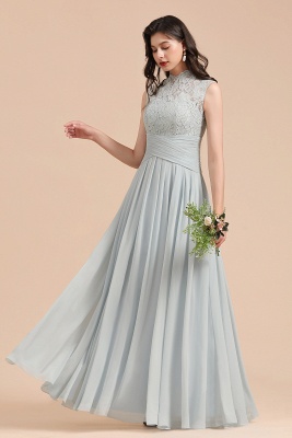 High Neck Floral Lace Aline Bridesmaid Dress Floor Length Chiffon Wedding Party Dress_6