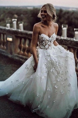Sleeveless Applique Floor-length Wedding Dress_3