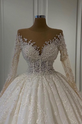 Gorgeous Lace Long Sleeve Beads Ball Gown Wedding Dress_2