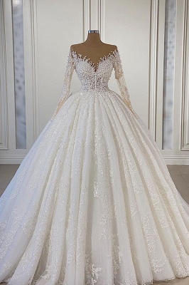 Gorgeous Lace Long Sleeve Beads Ball Gown Wedding Dress_1