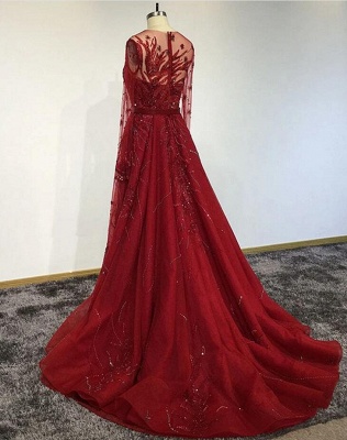 Stunning Red Long Sleeves Beading Mermaid Evening Gown with Detachable Train_2