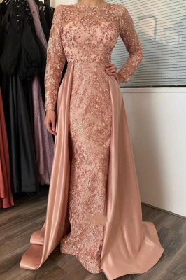 Chic Long Sleeves Mermaid Evening Gown with Detachable Train_1