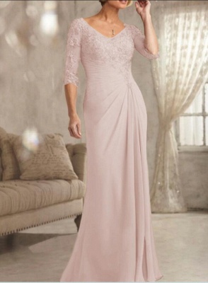 Elegant Half Sleeves Chiffon Mother of Bride Dress_3