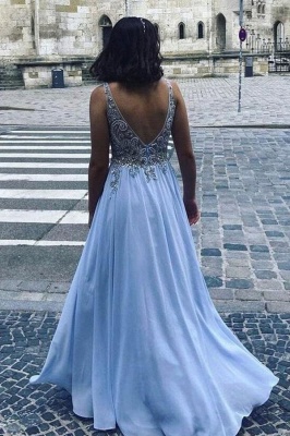 Beautiful Deep V-neck Crystal Open Back A-line Floor-length Chiffon Prom Dress_2