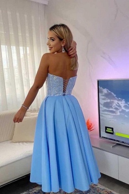 Strapless Glitter Sequins Sky Blue Party Dress Sleeveless Evening Dress_2