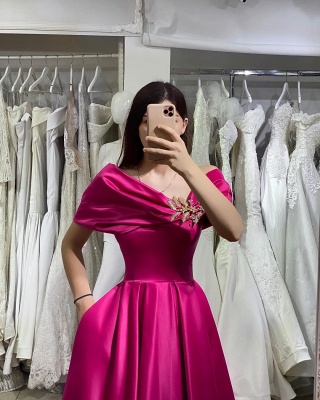 A-line Off-the-shoulder Floor-length Pockets Prom Dress With Crystal Embellishment_2