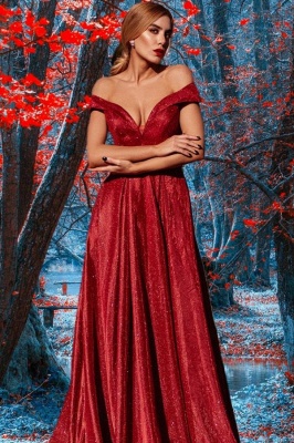 Stunning A-line Off-the-shoulder Backless Floor-length Ruffles Sequins Prom Dress_1