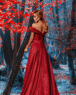 Stunning A-line Off-the-shoulder Backless Floor-length Ruffles Sequins Prom Dress_2