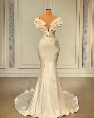 White Long Mermaid Prom Dresses Evening Gown_1