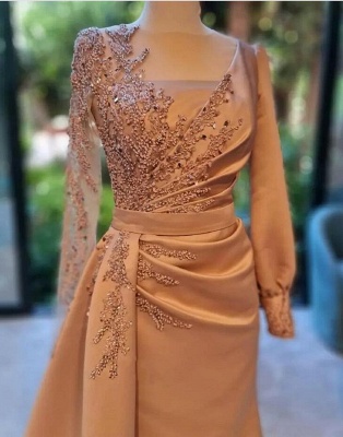 Champagner Sparkly Long Sleeve Prom Dress Evening Gowns_2