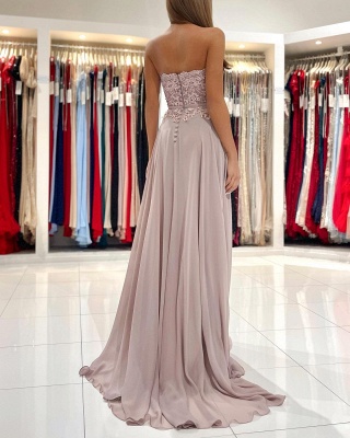 Elegant Sweetheart Floor-length Appliques Lace Prom Dresses with Split_6