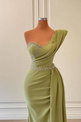 Elegant Green One-shoulder Sleeveless Mermaid Chiffon Prom Dresses with Beadings_2