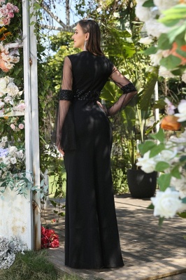 Elegant Black Jewel Long-Sleeves Mermaid Satin Prom Dresses_2