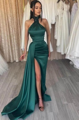 Long Green Halter Evening Dresses  | Prom dresses