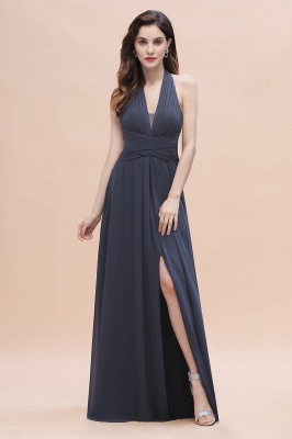 Gorgeous Halter Chiffon Ruffles Bridesmaid Dress with Front Slit Online_4