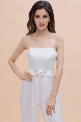 Fashion Strapless Satin Sleeveless Bridesmaid Jumpsuit with Beading Flowers On Sale_8