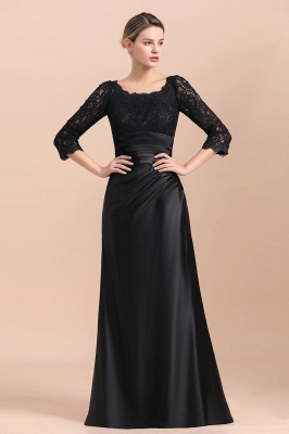 Elegant Round neck Black Satin High waist Lace Mother of Bride Dress_4