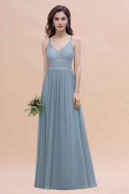Aline Bridesmaid Dress Sleeveless V-Neck Lace Chiffon Long Evening Dress_1