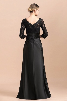 Elegant Round neck Black Satin High waist Lace Mother of Bride Dress_3