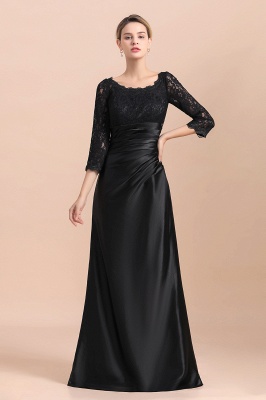 Elegant Round neck Black Satin High waist Lace Mother of Bride Dress_9