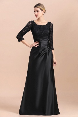 Elegant Round neck Black Satin High waist Lace Mother of Bride Dress_5