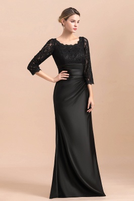 Elegant Round neck Black Satin High waist Lace Mother of Bride Dress_6
