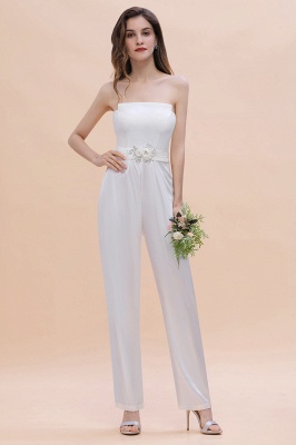 Fashion Strapless Satin Sleeveless Bridesmaid Jumpsuit with Beading Flowers On Sale_1