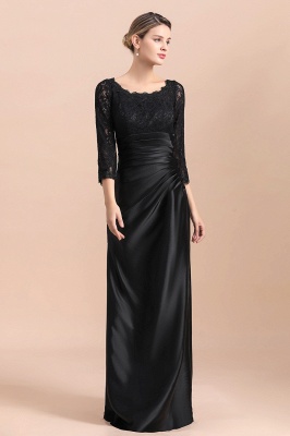 Elegant Round neck Black Satin High waist Lace Mother of Bride Dress_7