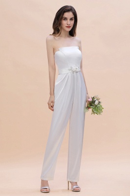 Fashion Strapless Satin Sleeveless Bridesmaid Jumpsuit with Beading Flowers On Sale_4
