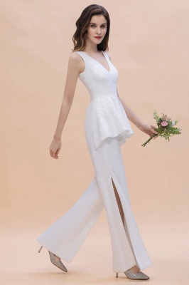 Fashion V-Neck Lace Side Slit Bridesmaid Jumpsuits with Hollowout On Sale_5
