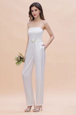 Fashion Strapless Satin Sleeveless Bridesmaid Jumpsuit with Beading Flowers On Sale_7
