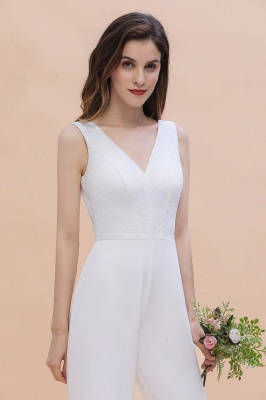 Stylish V-neck Sleeveless White Lace Bridesmaid Jumpsuit Online_9