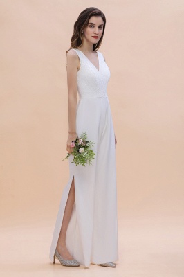 Stylish V-neck Sleeveless White Lace Bridesmaid Jumpsuit Online_5