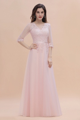 Elegant V-neck Half Sleeves Lace Pink Bridesmaid Dress On Sale_7