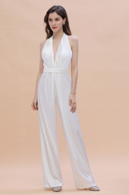 Sexy Deep-V-Neck Halter Backless Charmeuse Bridesmaid Jumpsuit Online_7