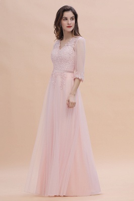 Elegant V-neck Half Sleeves Lace Pink Bridesmaid Dress On Sale_6