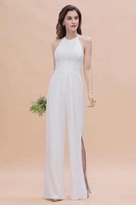 Sexy Halter Backless Lace Bridesmaid Jumpsuit with Slits On Sale_5