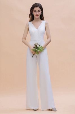 Stylish V-neck Sleeveless White Lace Bridesmaid Jumpsuit Online_1