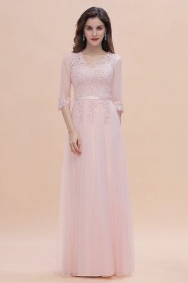 Elegant V-neck Half Sleeves Lace Pink Bridesmaid Dress On Sale_5