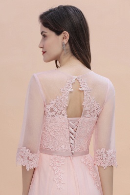 Elegant V-neck Half Sleeves Lace Pink Bridesmaid Dress On Sale_9