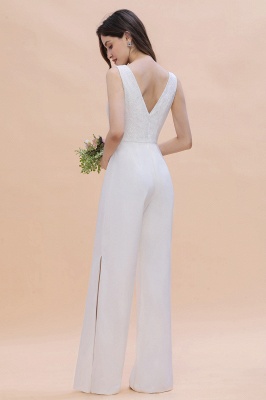 Stylish V-neck Sleeveless White Lace Bridesmaid Jumpsuit Online_7