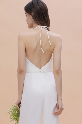 Sexy Halter Backless Lace Bridesmaid Jumpsuit with Slits On Sale_10